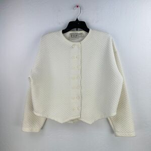 Vtg Limited Express Cardigan Button Boxy Crop Y2K Quilted Women 3 Ivory Oversize